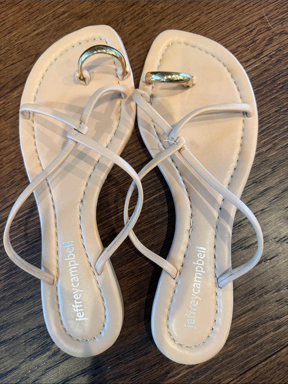 Jeffrey Campbell Cream Strappy Toe-Ring Sandals with Gold Hardware